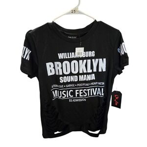 On Fire Williamsburg Brooklyn Sound Mania Music Festival Distressed Tee Black M